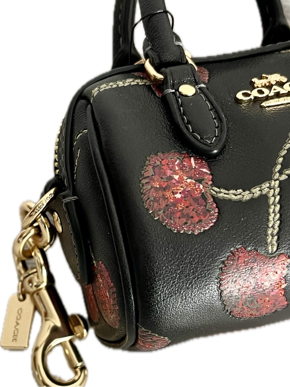 Coach Mini Rowan Leather Bag Charm w/ Glitter Cherry Print - Picture 9 of 9